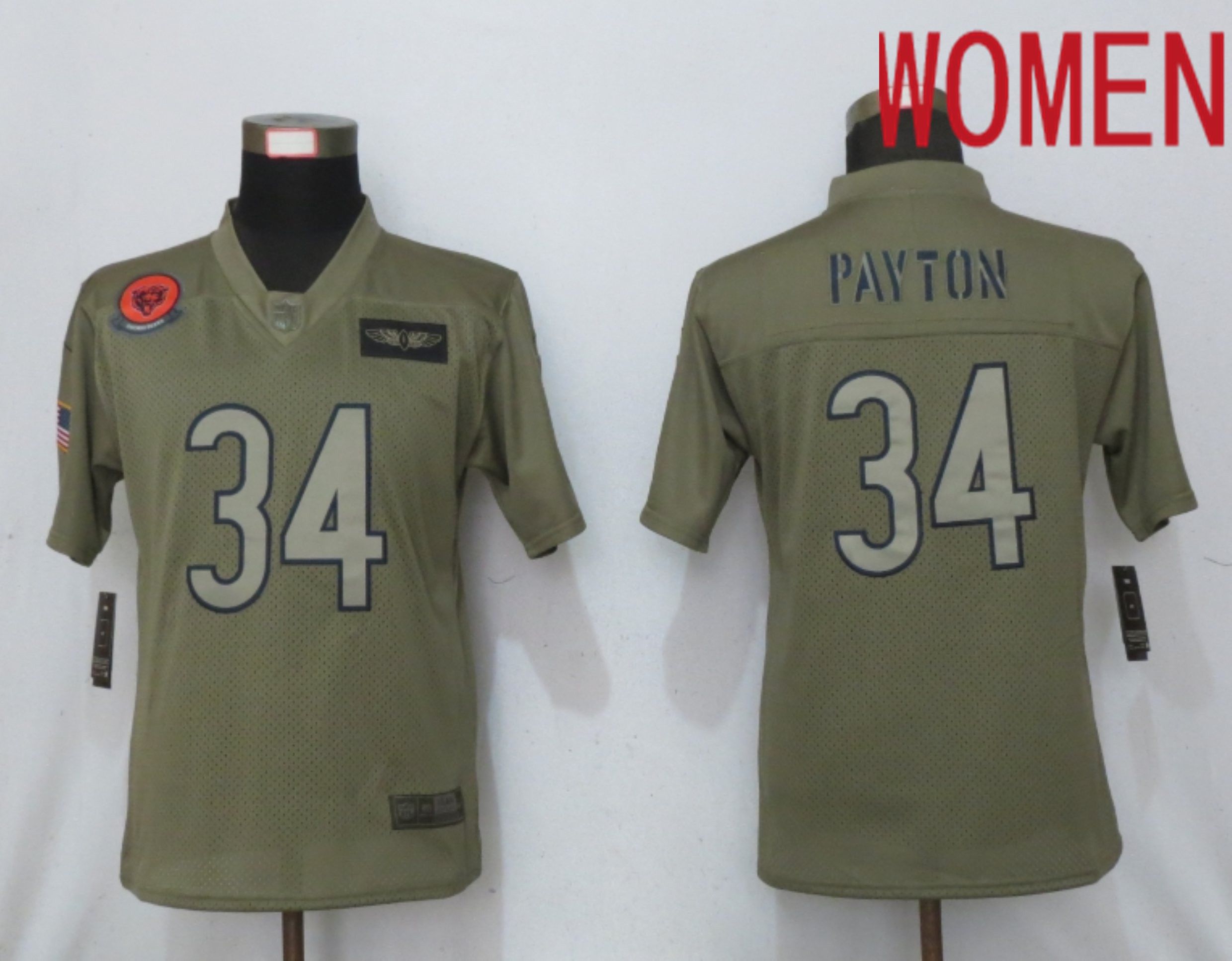 Women Chicago Bears #34 Payton Camo 2020 Salute to Service Elite Playe NFL Nike Jerseys